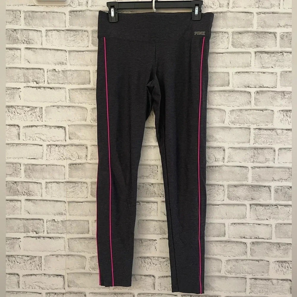 Women’s PINK Victoria’s Secret yoga leggings, gray heather w/pink stripe Small - Picture 1 of 4